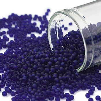TOHO Round Seed Beads, Japanese Seed Beads, (8DF) Transparent Frost Cobalt, 11/0, 2.2mm, Hole: 0.8mm, about 1110pcs/10g