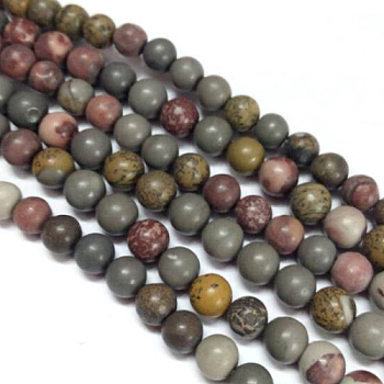 Natural Dendritic Jasper Beads Strands, Round, Mixed Color, 8mm, Hole: 1mm, about 49pcs/strand, 15.4 inch