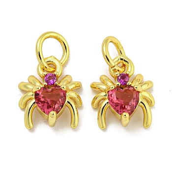 Rack Plating Brass Micro Pave Cubic Zirconia Spider Charms, Long-Lasting Plated, Cadmium Free & Lead Free, Real 18K Gold Plated, Medium Orchid, 9x8x4mm, Hole: 3.5mm