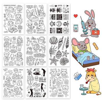 PandaHall Elite 9 Sheets 9 Style PVC Plastic Stamps, for DIY Scrapbooking, Photo Album Decorative, Cards Making, Stamp Sheets, Animal Pattern, 16x11x0.3cm, 1 sheet/style