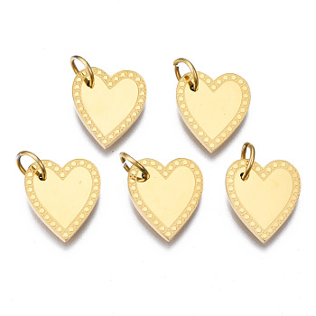 316 Surgical Stainless Steel Charms, with Jump Rings, Heart, Real 14K Gold Plated, 14x12x1.5mm, Hole: 4mm, Jump Ring: 6x1mm, 4mm inner diameter
