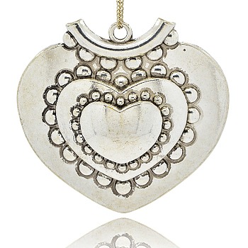 Tibetan Style Alloy Big Pendants, Vintage Heart Pendant for Necklace Design, Antique Silver, 73.5x81x12mm, Hole: 5mm
