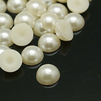 Half Round Domed Imitated Pearl Acrylic Cabochons, Creamy White, 20x10mm