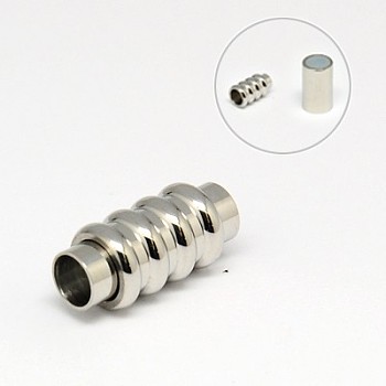 304 Stainless Steel Magnetic Clasps with Glue-in Ends, Column, Stainless Steel Color, 19mm, Hole: 5mm