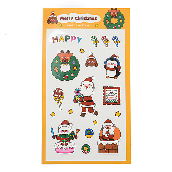 Christmas Theme PET Plastic Stickers, Self-Adhesive Gift Tag Stickers, for Party, Decorative Presents, Gold, 200x110x0.1mm, pattern: 15~47x15~41mm