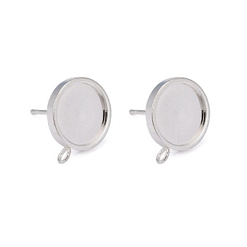 201 Stainless Steel Stud Earring Findings, with Loops and 304 Stainless Steel Pins, Flat Round, Silver, Tray: 10mm, 15x12x2mm, Hole: 2mm, Pin: 0.8mm
