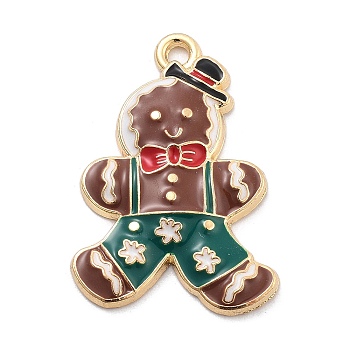 Christmas Theme Alloy Enamel Pendants, Light Gold, Gingerbread Man, 27x19.5x3mm, Hole: 2mm