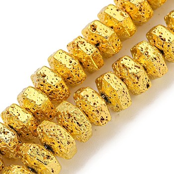 Electroplated Natural Lava Rock Beads Strands, Hexagon, Golden Plated, 8x7x4.5mm, Hole: 1.5mm, about 93pcs/strand, 16.14''(41cm)