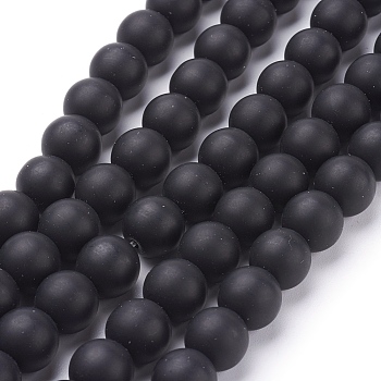 Synthetic Black Stone Beads Strands, Frosted, Round, Black, 10mm, Hole: 0.8mm, about 39pcs/strand, 15.5 inch