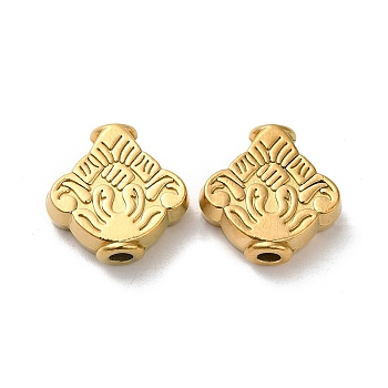 304 Stainless Steel Beads, Rhombus Flower, Real 18K Gold Plated, 14.5x15x5mm, Hole: 2.4mm