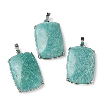 Natural Amazonite Pendants, with Rack Plating Brass Wire Wrap, Lead Free & Cadmium Free, Rectangle, 28x18x5.5~6mm, Hole: 5x3mm