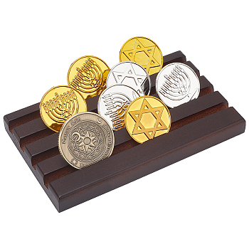 4-Slot Wood Display Holder for Commemorative Coin, Rectangle, Coconut Brown, 150x90x15mm, Slot: 6mm