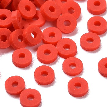 Eco-Friendly Handmade Polymer Clay Beads, Disc/Flat Round, Heishi Beads, Red, 4x1mm, Hole: 1mm, about 55000pcs/1000g