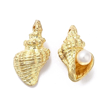 Alloy Pendants, Light Gold, with ABS Imitation Pearl, Spiral Shell, Light Gold, 21.5x11x8mm, Hole: 1mm