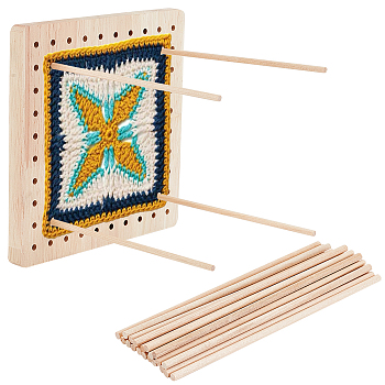 Wood Crochet Blocking Board, with Round Wooden Sticks, Square Pattern, Board: 160x160x12mm, 1pc, Bar: 150x4mm, 20pcs