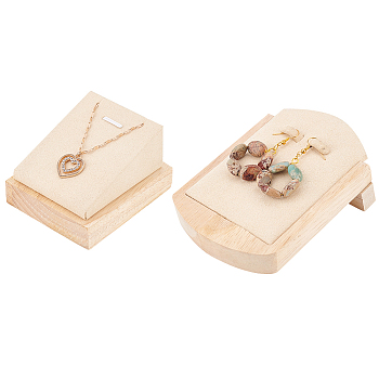 Fingerinspire 2Pcs 2 Styles Wooden Single Jewelry Display Stands, for Pendant, Necklace & Earrings Storage, Jewelry Showcase with Microfiber, Rectangle, Wheat, 8~12.4x7~8.5x3.9~4.9cm, 1pc/style