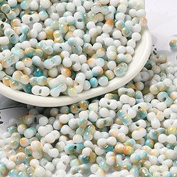 Baking Paint Glass Seed Beads, Round Hole, Peanut, Medium Turquoise, 6~6.5x3~3.5x3~3.5mm, Hole: 1~1.2mm, about 4500pcs/pound