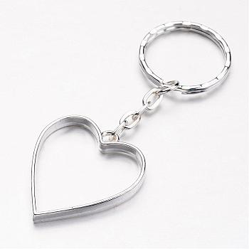 Alloy Pendants Keychain, with Iron Key Clasp Findings, Heart, Silver Color Plated, 79mm