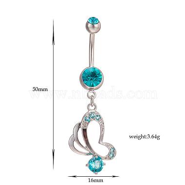 Piercing Jewelry Real Platinum Plated Brass Rhinestone Butterfly Navel Ring Belly Rings(AJEW-EE0001-76B)-4