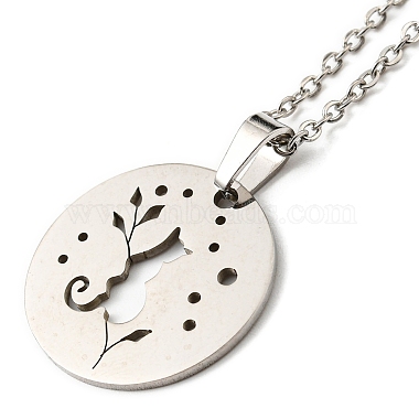 201 Stainless Steel Cat with Leaf Pendant Necklace with Cable Chains(NJEW-Q317-17P)-2