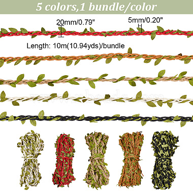5 Bundles 5 Colors Wax Cotton Knitted Cord with Leaf Trimming(OCOR-GA0001-65)-2