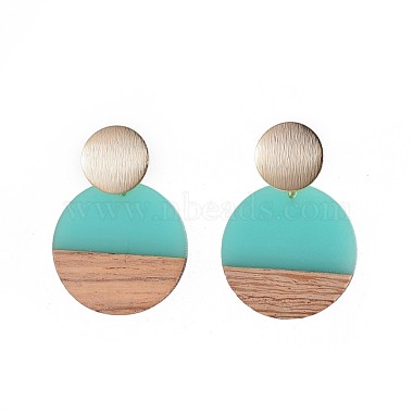 Flat Round Resin & Wood Stud Earrings(EJEW-JE02999-M)-2