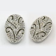 Brass Cubic Zirconia Beads, Oval, Platinum, 15x10x8mm, Hole: 1mm(ZIRC-F001-51P)