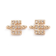 Brass Micro Pave Cubic Zirconia Links Connectors, Long-Lasting Plated, Letter, Clear, Real 18K Gold Plated, Letter.E, 7.2x9.8x2.8mm, Hole: 1.2mm(ZIRC-I042-16G-E)