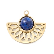 Ion Plating(IP) 304 Stainless Steel Pendants with Synthetic Lapis Lazuli Cabochon, Fan, Dark Blue, 15x18x4.5mm, Hole: 1.3mm(X-STAS-K237-08G-01)
