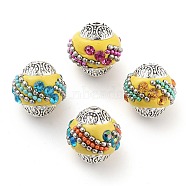 Handmade Indonesia Beads, with Alloy, Iron and Glass, Bicone, Mixed Color, 16mm, Hole: 1.7mm(FIND-Q106-40)