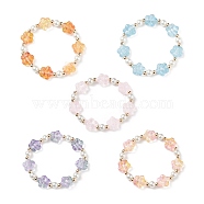 5Pcs 5 Color Glass Plum Blossom & Imitation Pearl Beaded Stretch Bracelets Set, Stackable Bracelets for Girls, Mixed Color, Inner Diameter: 1-7/8 inch(4.7cm), 1Pc/color(BJEW-JB08943)