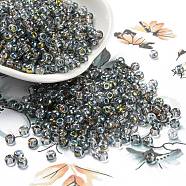 Transparent Glass Seed Beads, Half Plated, Two Tone, Round, Gray, 6/0, 4x3mm, Hole: 1.4mm(SEED-Z001-C-D01)