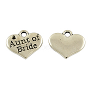 Tibetan Alloy Heart Carved Word Aunt of Bride Wedding Family Charms Rhinestone Settings, Lead Free & Cadmium Free & Nickel Free, Antique Silver, 14x16x2.5mm, Hole: 2mm, Fit for 1.5mm Rhinestone(TIBEP-GC204-AS-NR)