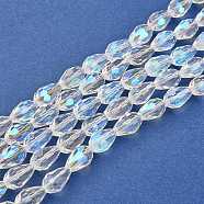 Electroplate Glass Bead Strands, AB Color Plated, Faceted, teardrop, Clear AB, 12x8mm, Hole: 1mm, about 58pcs/strand, 28.3 inch(EGLA-E010-8x12mm-AB01)