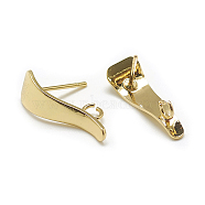 Brass Stud Earring Findings, Real 18K Gold Plated, 19x7mm, Hole: 2mm, Pin: 0.8mm(X-KK-N200-103)