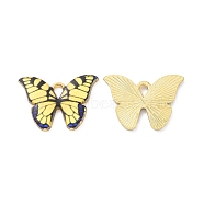 Alloy Enamel Pendants, Light Gold, Cadmium Free & Nickel Free & Lead Free, Butterfly Charm, Yellow, 15x21.5x1.5mm, Hole: 2x3mm(PALLOY-M200-01LG-D)