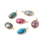 Natural Mixed Gemstone Pendants, with Real 18K Gold Plated Copper Wire, Oval, 35.5~37.5x20~21.5x7~8mm, Hole: 4x5mm(PALLOY-JF00843)