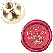 DIY Scrapbook, Brass Wax Seal Stamp, Heart with Word Handmade with Love Pattern, 25mm(AJEW-WH0021-90A)