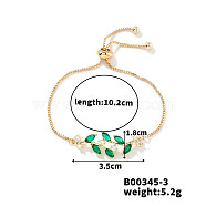 Fashionable European and American Style Rhinestone Slider Bracelets, Leaf, 4 inch(10.2cm)(MB3547-3)