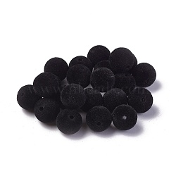 Flocky Acrylic Beads, Round, Black, 14mm, Hole: 2mm(OACR-L011-D-07)