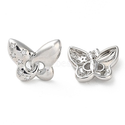 Butterfly with Star Rack Plating Brass Micro Pave Clear Cubic Zirconia Stud Earrings for Women, Long-Lasting Plated, Lead Free & Cadmium Free, Platinum, 19.5x23.5mm(EJEW-A045-06P)