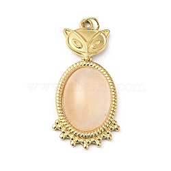 Fox Natural Rose Quartz Pendants, with Ion Plating(IP) Golden Tone 304 Stainless Steel Findings, Oval Charm, 38x18.5x7.5mm, Hole: 3.4mm(G-I333-03E)