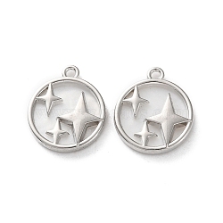 Rack Plating Alloy Acrylic  Pendants, Round with Star, Platinum, 16x14x3mm, Hole: 1.2mm(FIND-M038-18P)