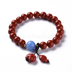 Elephant and Fish Cinnabar Mala Bead Bracelets, with Natural Blue Quartz Beads, Buddhist Jewelry, Stretch Bracelets, Red, Inner Diameter: 2 inch(5cm)(BJEW-N010-017)