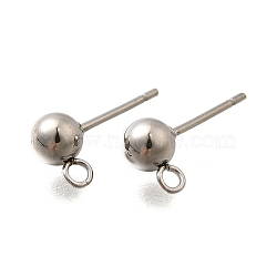 201 Stainless Steel Stud Earring Findings, with Loop and 304 Stainless Steel Pins, Round, Stainless Steel Color, 16x8x5mm, Hole: 1.8mm, Pin: 11x0.5mm(STAS-R156-01P-06)