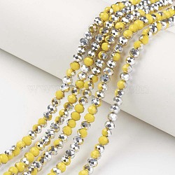 Electroplate Opaque Glass Beads Strands, Half Silver Plated, Faceted, Rondelle, Gold, 6x5mm, Hole: 1mm, about 85~88pcs/strand, 16.1~16.5 inch(41~42cm)(EGLA-A034-P6mm-M07)