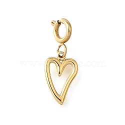 Heart 304 Stainless Steel Pendant Decorations, with Spring Ring Clasps, Ion Plating(IP), Real 18K Gold Plated, 18mm, Pendant: 11x7x1mm(STAS-H202-12G-01)