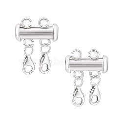 925 Sterling Silver Slide Lock Clasps, Peyote Clasps, with S925 Sterling Silver Lobster Claw Clasps, Silver, 20mm(PALLOY-PH01805)