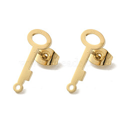 Ion Plating(IP) 304 Stainless Steel Stud Earring Findings, Key, Golden, 16x6mm, Hole: 1.2mm, Pin: 0.7x11mm(STAS-I206-77G)