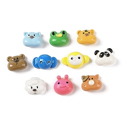 Cartoon Animal Heads Opaque Resin Decoden Cabochons, Frog & Bear & Panda & Rabbit, Mixed Shapes, Mixed Color, 10.5~13x13~18x6~8.5mm(RESI-H161-02)